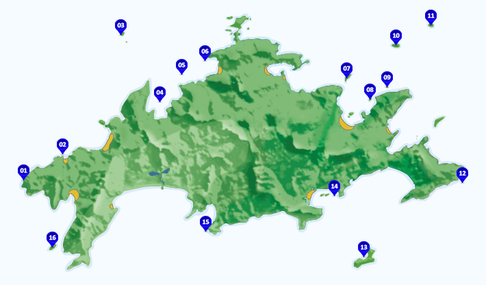 Mapa dos pontos de mergulho na Ilha Grande - RJ
