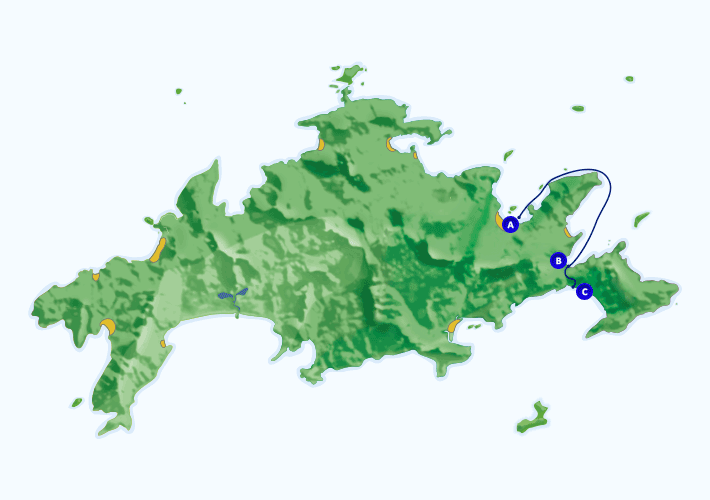Mapa com roteiro de passeio marítimo para Lopes Mendes partindo de Abraão.