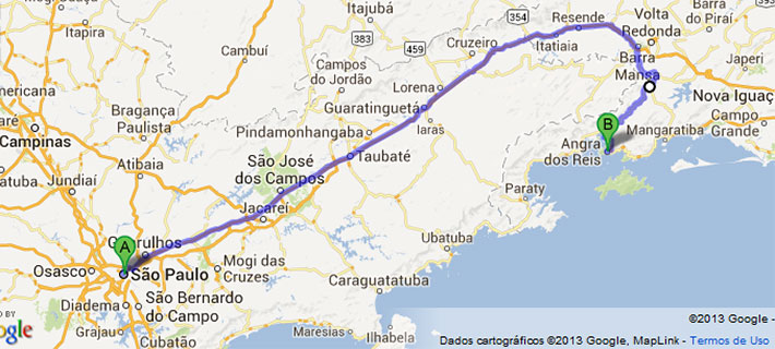 Mapa estradas, SP -Angra.