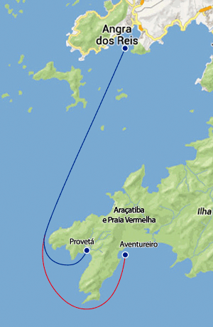 Mapa rotas maritimas Angra X Provetá, Angra X Aventureiro